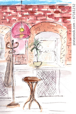 Watercolor Sketch Of Cafe Interior Hand Drawn Stock Illustration 67161232 Pixta