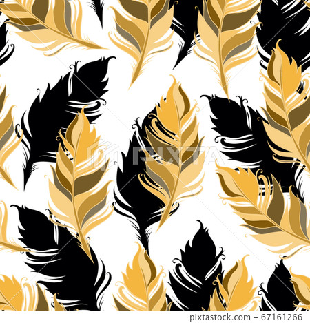 Orange and black feathers on White background. Seamless pattern. Vector illustration Orange and black feathers on White background. Seamless pattern. Vector illustration 67161266