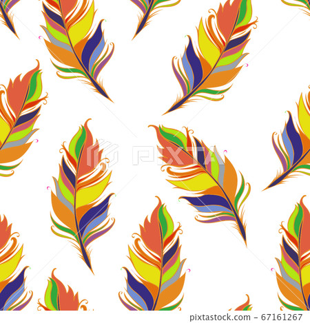 Bright feather print. White background. Summer Seamless pattern. Colorful Vector illustration Bright feather print. White background. Summer Seamless pattern. Colorful Vector illustration 67161267