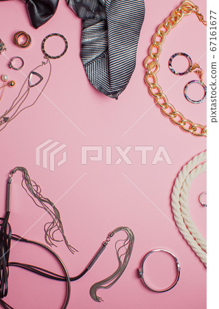 Women fashion concept. Stylish elegant accessories on pink background. 67161677