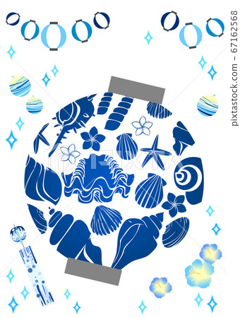 夏季節日廣告中國燈籠大貝殼圖案白色背景 67162568