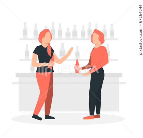 Two women talking around bar counter Two women talking around bar counter 67164544