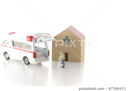 Image cut of a hospital discharge or transfer to a white background 67166411