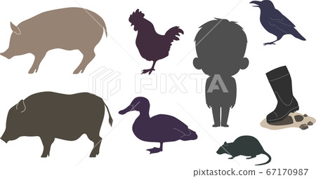 [Pig] Animal silhouette set-Livestock, wildlife, human infectious diseases 67170987