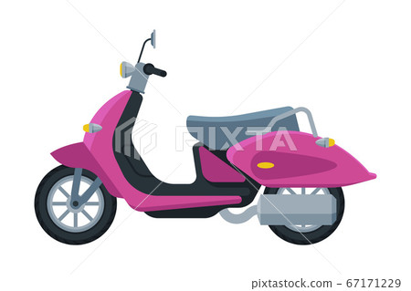 Pink Scooter, Retro Motor Bike Vehicle, Side View Flat Vector Illustration 67171229