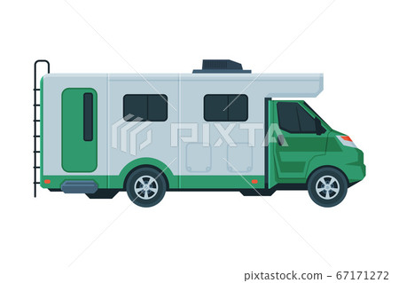 Modern Camper Van, Mobile Home for Summer Trip, Family Tourism and Vacation Flat Vector Illustration 67171272