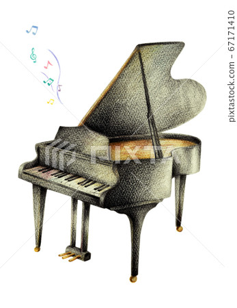 Black grand piano and musical notes hand-painted 67171410