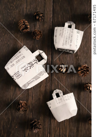 Miniature eco bag made from newspaper, shopping bag, my bag 67171495