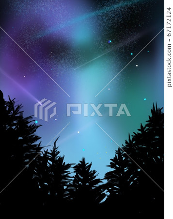 夜空與星星，月亮和森林的輪廓 67172124