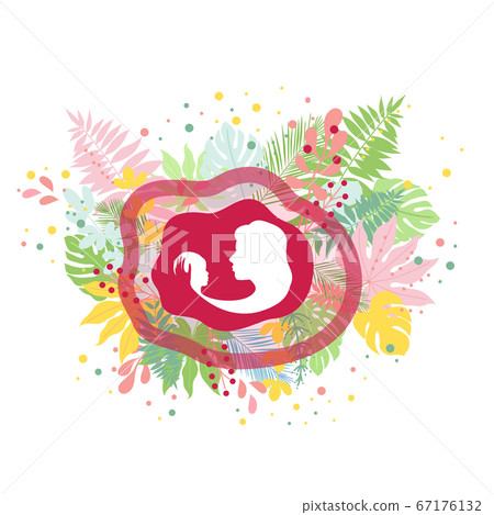 Happy Mothers Day silhouette woman and child and decorated by meadow plants and herbs. Holiday template isolated on white background. Celebratory illustration for greeting card. Happy Mothers Day silhouette woman and child and decorated by meadow plants and herbs. Holiday template isolated on white background. Celebratory illustration for greeting card. 67176132