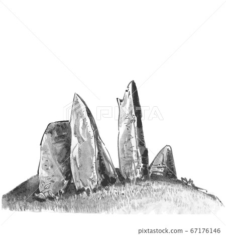 Menhir, Neolithic, isolated watercolor illustration. Megalithic structures, vector. Vertical stones of unknown origin, vector illustration. Stone Age. Menhir, Neolithic, isolated watercolor illustration. Megalithic structures, vector. Vertical stones of unknown origin, vector illustration. Stone Age. 67176146