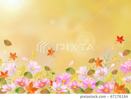 水彩秋天的落葉和宇宙景觀 67176184