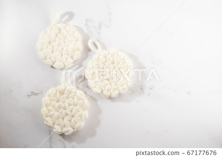 Handmade acrylic scrubber with riff knitting and key mesh, eco scourer 67177676
