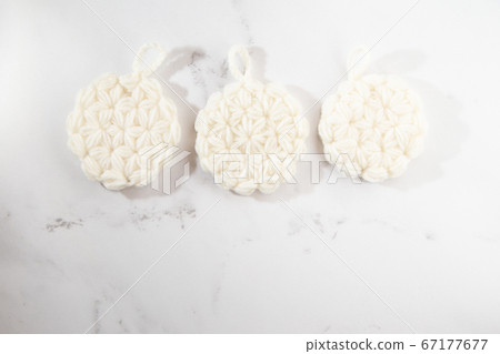 Handmade acrylic scrubber with riff knitting and key mesh, eco scourer Handmade acrylic scrubber with riff knitting and key mesh, eco scourer 67177677
