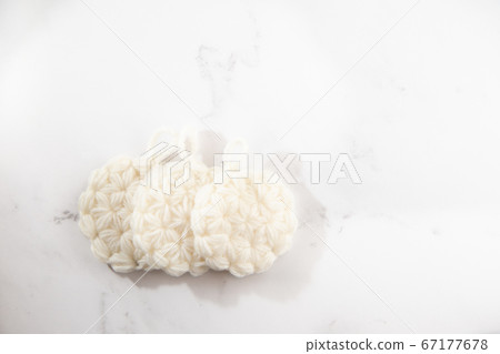 Handmade acrylic scrubber with riff knitting and key mesh, eco scourer 67177678