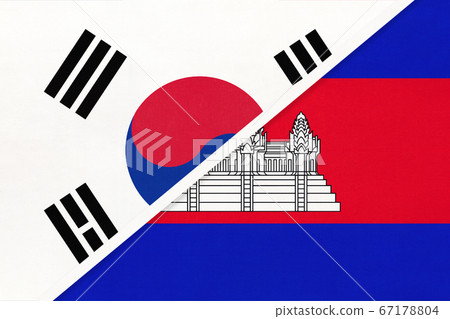South Korea and Cambodia or Kampuchea, symbol of flags 67178804