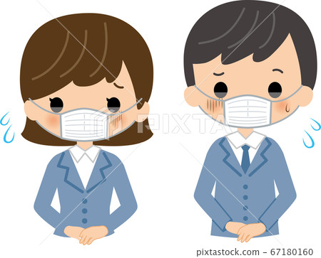 Staff wearing a mask, office worker suit, upper body 67180160