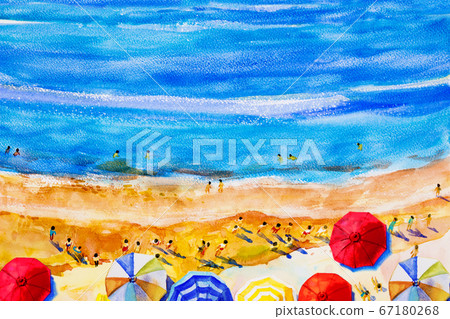 Painting watercolor seascape colorful of lovers, 67180268