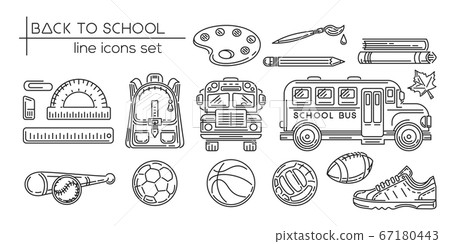 Back to school vector line icon set - Stock Illustration [67180443] - PIXTA
