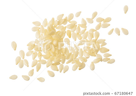 Sesame seeds isolated on white background top view. Flat lay Sesame seeds isolated on white background top view. Flat lay 67180647