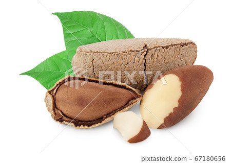 Brasil nuts in nutshell isolated on white background with clipping path and full depth of field. 67180656