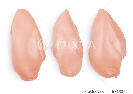 Fresh chicken fillet isolated on white background with clipping path and full depth of field. Top view. Flat lay Fresh chicken fillet isolated on white background with clipping path and full depth of field. Top view. Flat lay 67180704