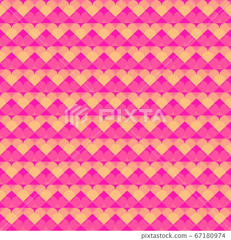 Seamless repeat pattern with small beige hearts against a shocking pink background 67180974