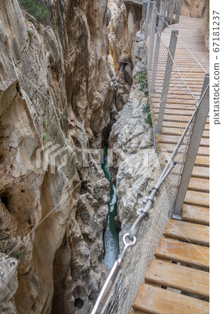 El Caminito del Rey dangerous gorge closeup in canyon 67181237
