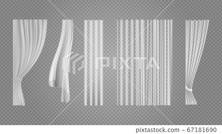 Transparent curtains. Window white silk textile, flying fabric. Light tissues or realistic veilfor interior decoration vector illustration 67181690