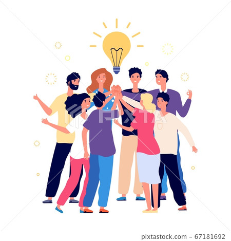 Team brainstorming. Success managers team, creative people have new idea. Office staff, managers or young business startup. Friends high five vector illustration 67181692
