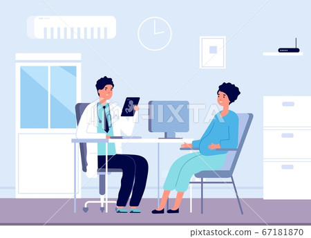 Pregnant woman and doctor. Gynecologist clinic office, pregnancy patient consulting in gynecology. Prenatal check up vector illustration 67181870