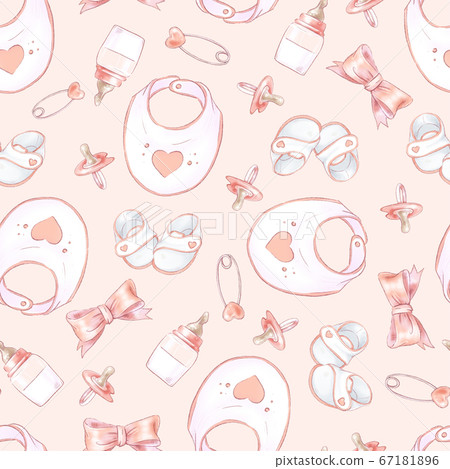 Seamless pattern newborn baby shower birthday. Hand drawing Seamless pattern newborn baby shower birthday. Hand drawing 67181896