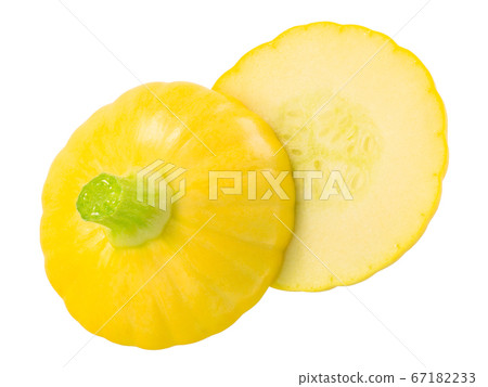 Baby Pattypan squash (Cucurbita pepo), halved, Baby Pattypan squash (Cucurbita pepo), halved, 67182233
