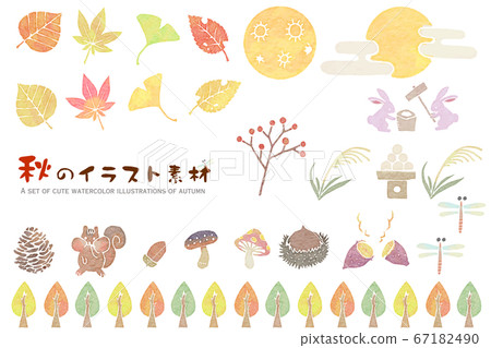 描繪秋天的可愛水彩插圖集 67182490