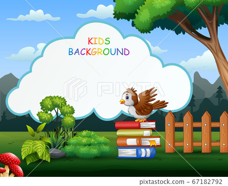 Kids background with a bird on pile of books Kids background with a bird on pile of books 67182792
