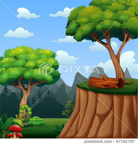 Background scene with tree on the cliff 67182797
