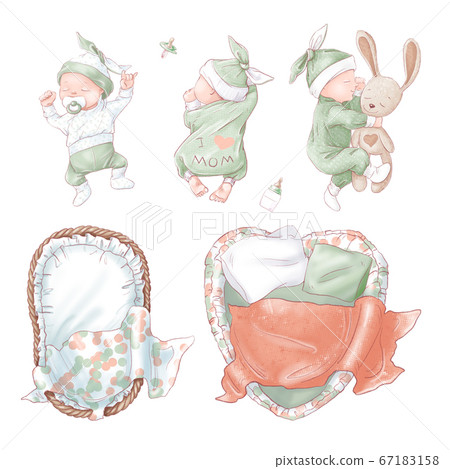 Set of newborn baby shower birthday. Hand drawing Set of newborn baby shower birthday. Hand drawing 67183158