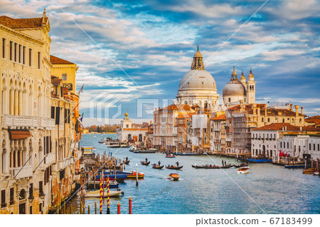 Canal Grande with Basilica di Santa Maria della Salute at sunset, Venice, Italy 67183499
