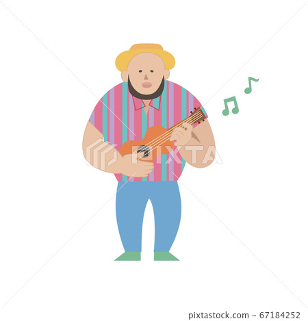 一個戴著坎昆帽子玩夏威夷四弦琴的男人 一個戴著坎昆帽子玩夏威夷四弦琴的男人 67184252