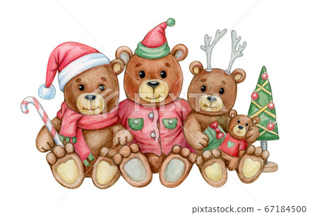 Cute bears family. Greeting card for Christmas. Cute bears family. Greeting card for Christmas. 67184500