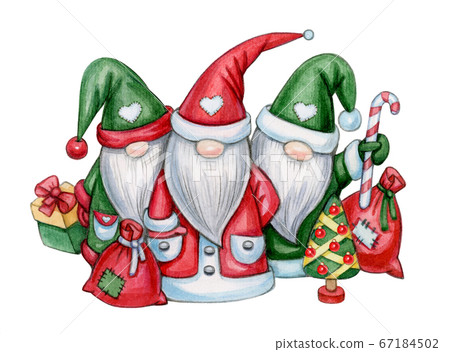 Christmas cute gnomes cartoons, isolated on white. Christmas cute gnomes cartoons, isolated on white. 67184502