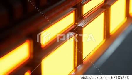 yellow lights and metal pannels in futuristic 67185288