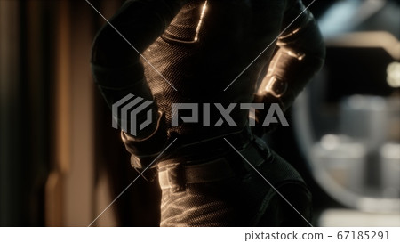 Steampunk woman in futuristic space ship 67185291