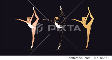 Golden ballerina woman in outline style. Set of Golden ballerina woman in outline style. Set of 67186349