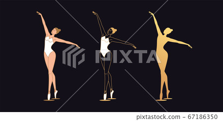 Golden ballerina woman in outline style. Set of Golden ballerina woman in outline style. Set of 67186350