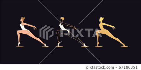 Golden ballerina woman in outline style. Ballet Golden ballerina woman in outline style. Ballet 67186351