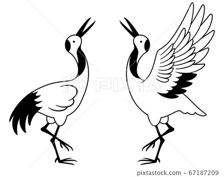 Illustration of a pair of cranes facing each other Illustration of a pair of cranes facing each other 67187209