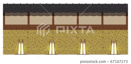 Japanese-style board wall with Inuyarai and hanging lamp 67187273
