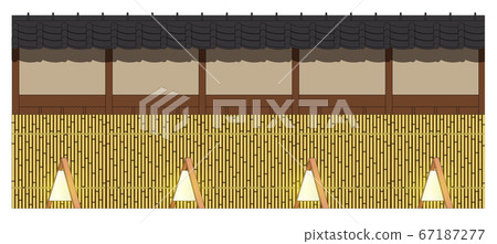 Japanese-style board wall with Inuyarai and hanging lamp 67187277