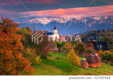 Colorful autumn alpine rural landscape near Brasov, Magura, Transylvania, Romania Colorful autumn alpine rural landscape near Brasov, Magura, Transylvania, Romania 67187449